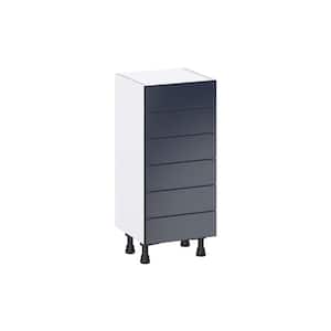 15 in. W x 34.5 in. H x 14 in. D Devon Painted Blue Shaker Assembled Shallow Base Kitchen Cabinet with 6 Drawers