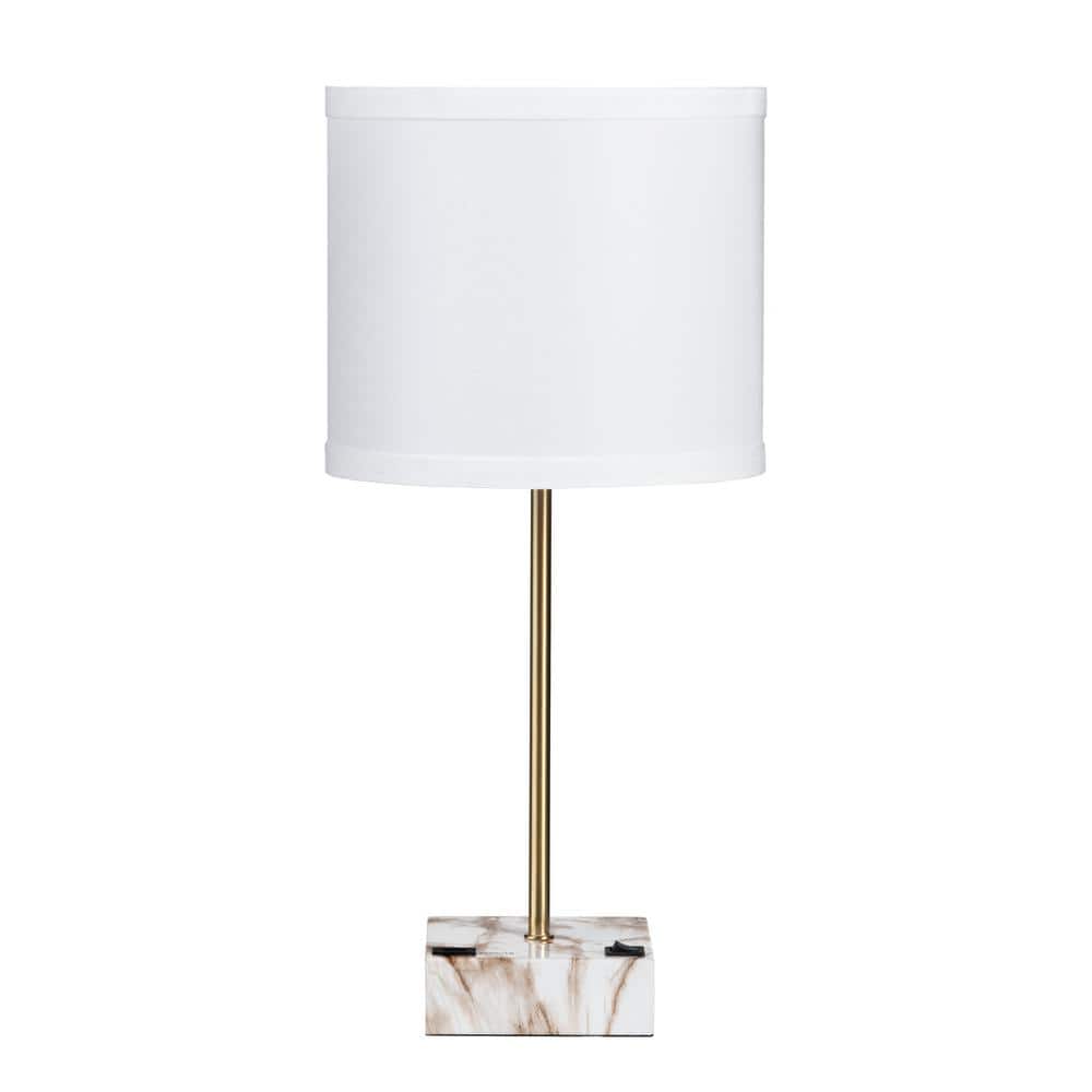 Tilbury 19 in. Polished Gold Faux Marble USB Standard Table Lamp with White Linen Shade price history on PriceWatchPro