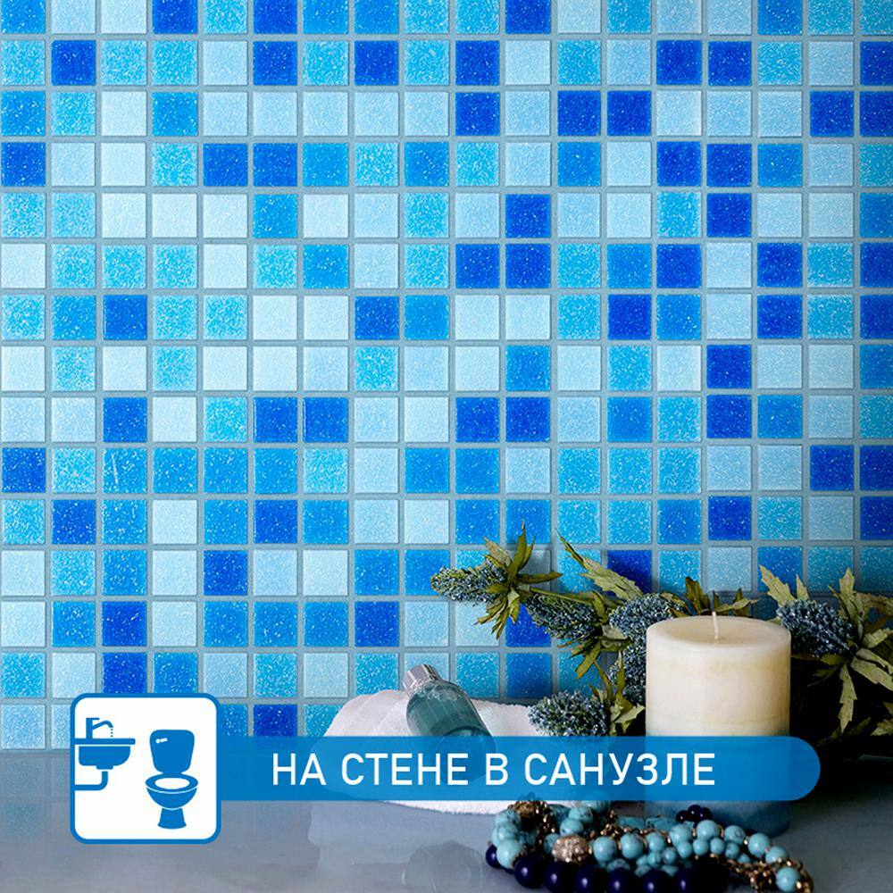 12" x 12" Glossy Blue and White Glass Mosaic Tile
