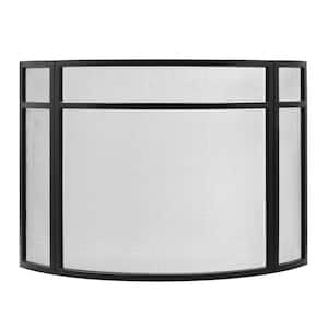 48 in. L, Black 3-Paneled Curved Fireplace Screen