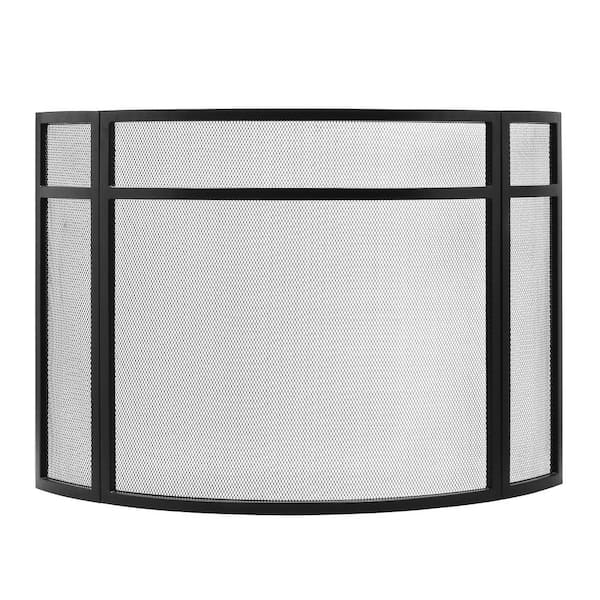 ACHLA DESIGNS 48 in. L, Black 3-Paneled Curved Fireplace Screen