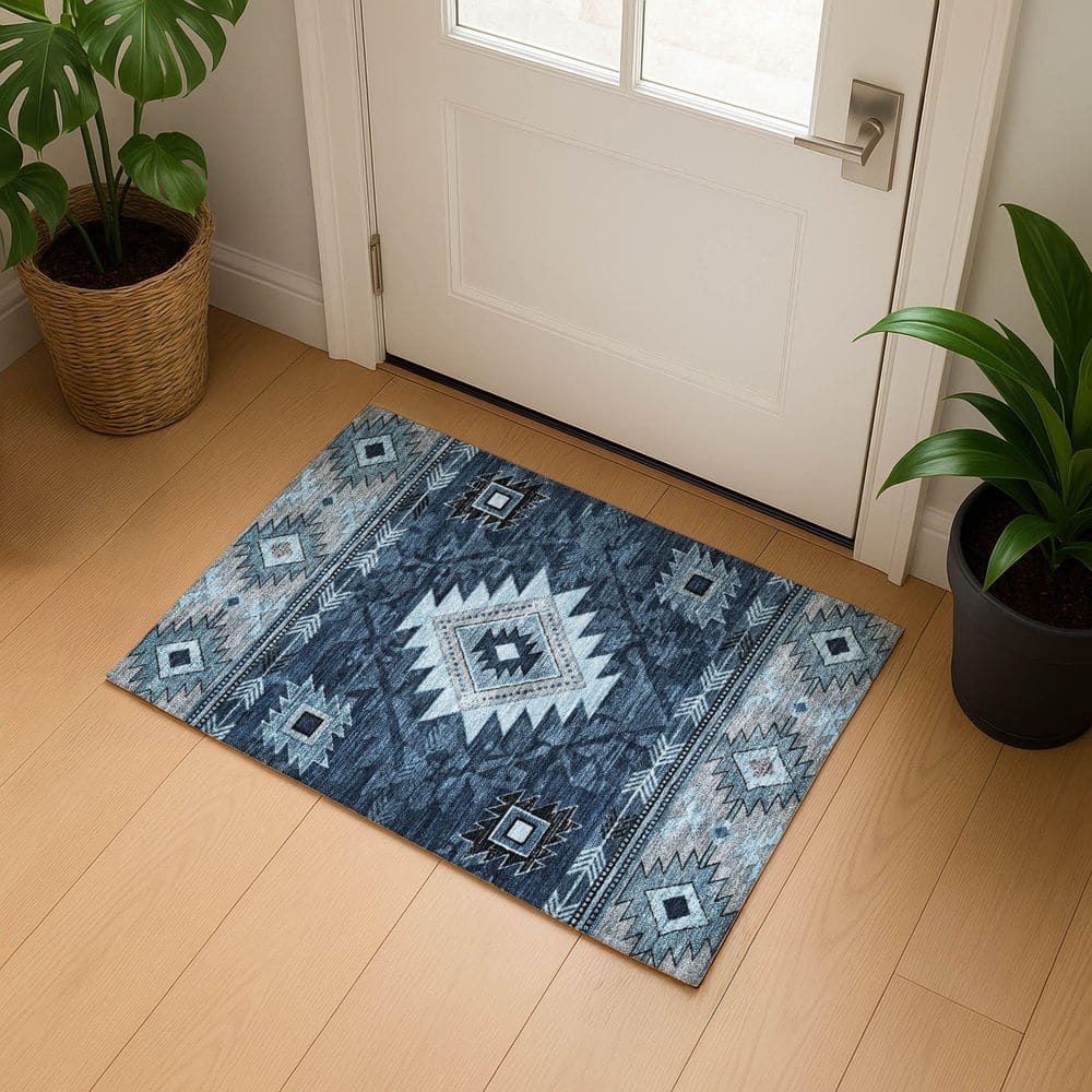 Mayfield Premium Machine Washable Abstract AMF1754 Blue 2 ft. x 3 ft. Area Rug price history on PriceWatchPro