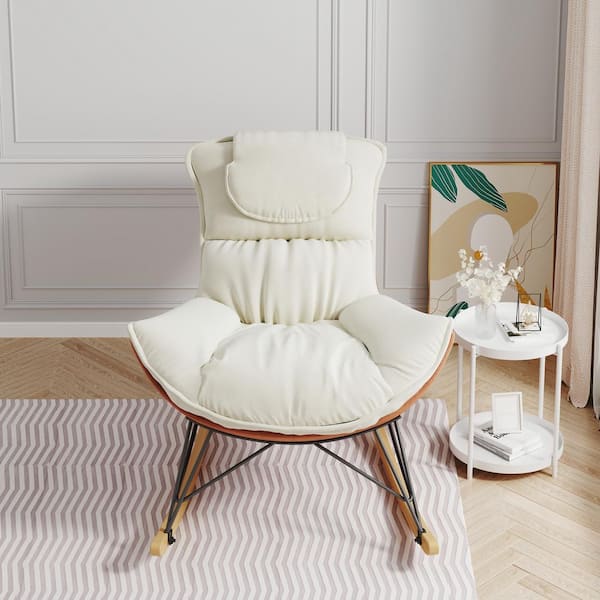 Sudzendf White Leisure Modern Luxury Velvet Wood Outdoor Rocking