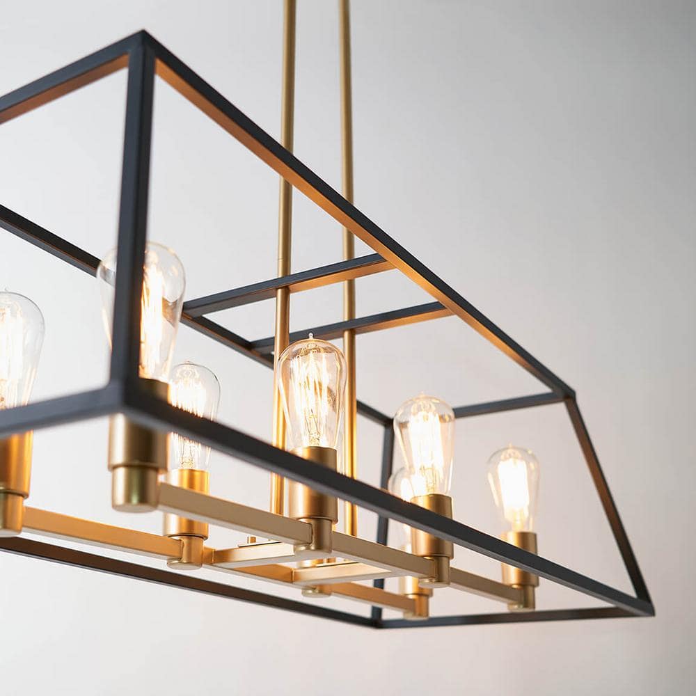 Carter Long 8-Light Black and Gold Geometric Linear Chandelier