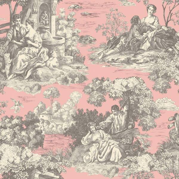 The Wallpaper Company 56 sq. ft. Pink Pastel Romantic Toile Wallpaper