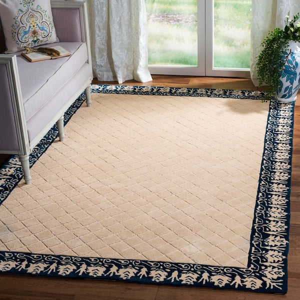 Total Performance 4 ft. x 6 ft. Navy Diamond Border Area Rug