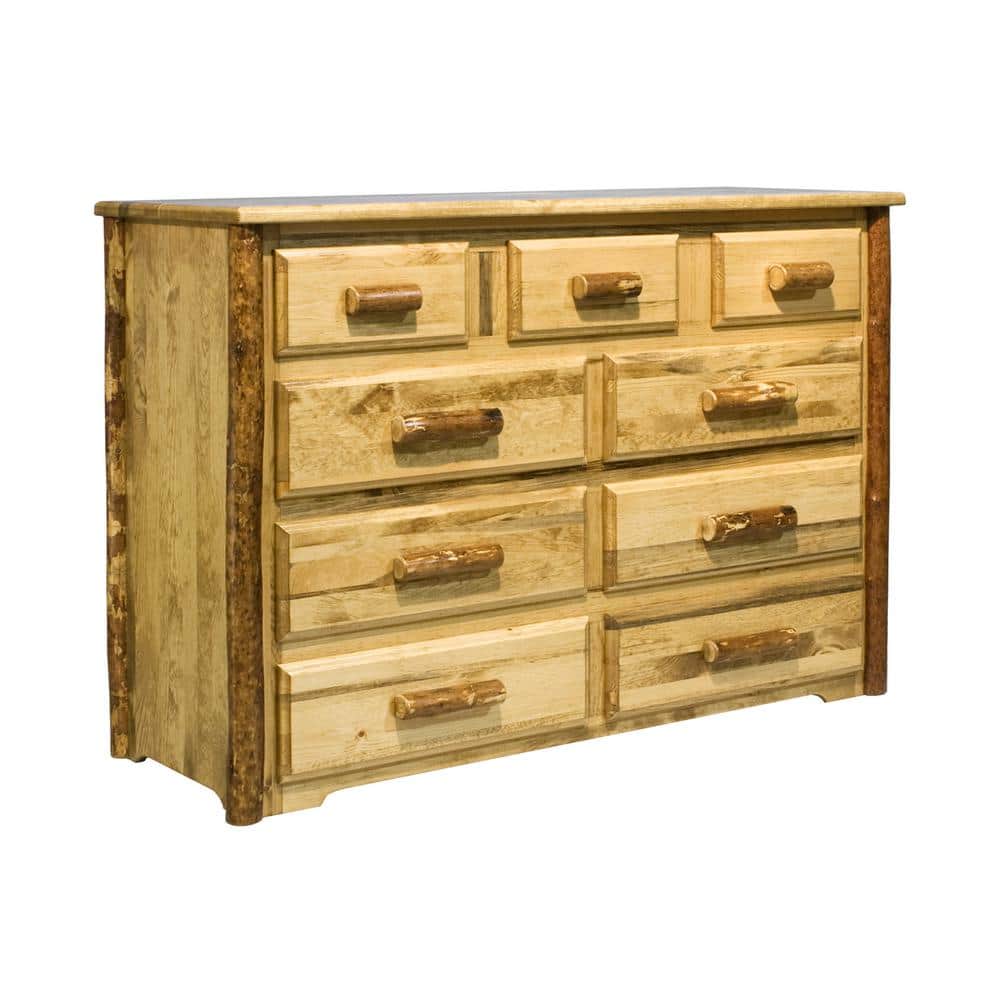 Rustic Pine 9-Drawer Solid Wood Dresser with Soft Close
