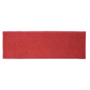Custom Size Stair Treads Solid Red Color 9.5" x 31.5" Indoor Carpet Stair Tread Cover Slip Resistant Backing Set of 13