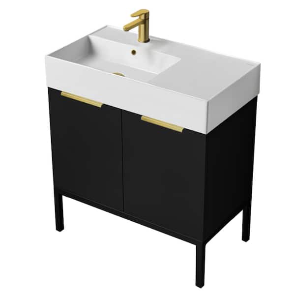 Nameeks Derin 31.9 in. W x 17.3 in. D x 34.65 in. H Modern Bathroom Vanity in Matte Black With White Ceramic Top