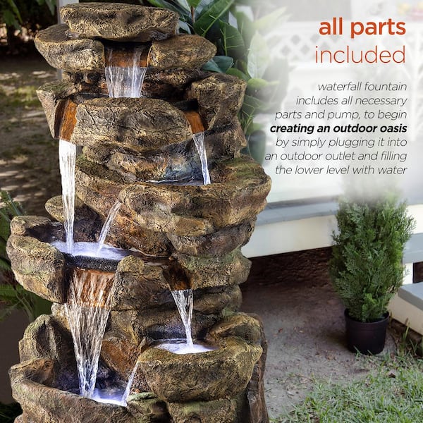 Alpine Corporation 51 In Tall Outdoor, Outdoor Water Features With Led Lights