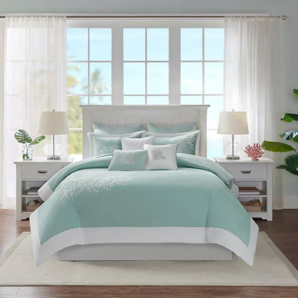 Coastline 3-Piece Aqua Cotton King/Cal King Duvet Cover Set