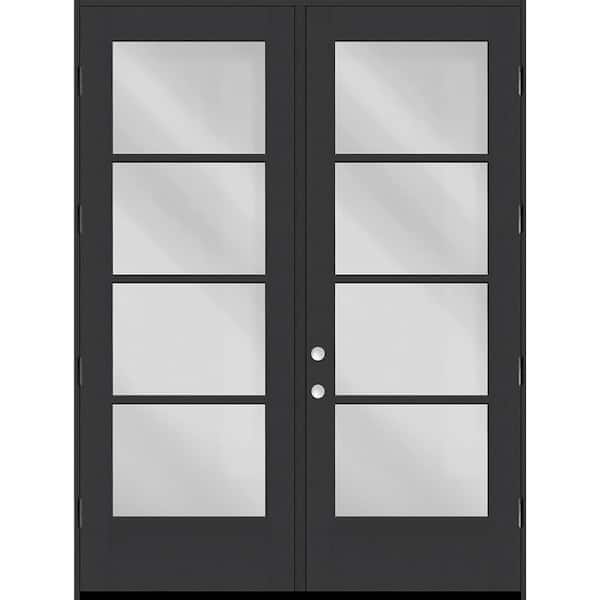 Legacy 64 in. x 96 in. Icon 4-Lite Modern Clear Glass Black LHOS Fiberglass Double Prehung Front Door with 4-9/16 Jamb