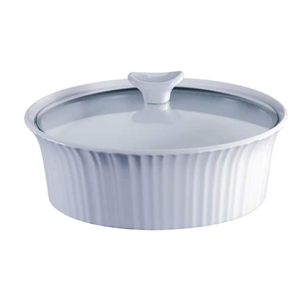 Corningware French White 2.5-Qt Round Ceramic Casserole Dish with Glass Cover
