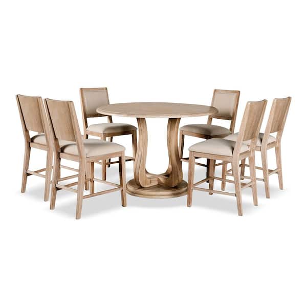 Espica 7-Piece Extendable Rectangular Distressed Natural Wood Top Counter Height Dining Room Set (Seats 6)