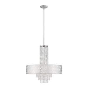 Vadnerhaven 5-Light Polished Chrome Pendant Chandelier with Off-White Fabric Shade Inside