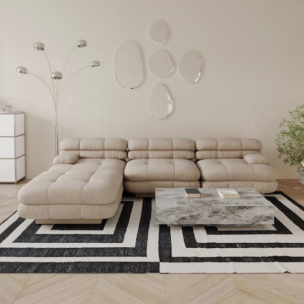 J&E Home 109.83 in. Square Arm 4-Piece Velvet L-Shaped Modular Sectional Sofa with Ottoman in Brown
