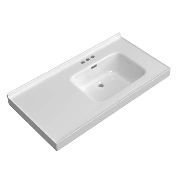 43 in. W x 22 in. D Solid Surface White Vanity Top Bathroom Rectangular Single Sink Vanity Top in White with Overflow