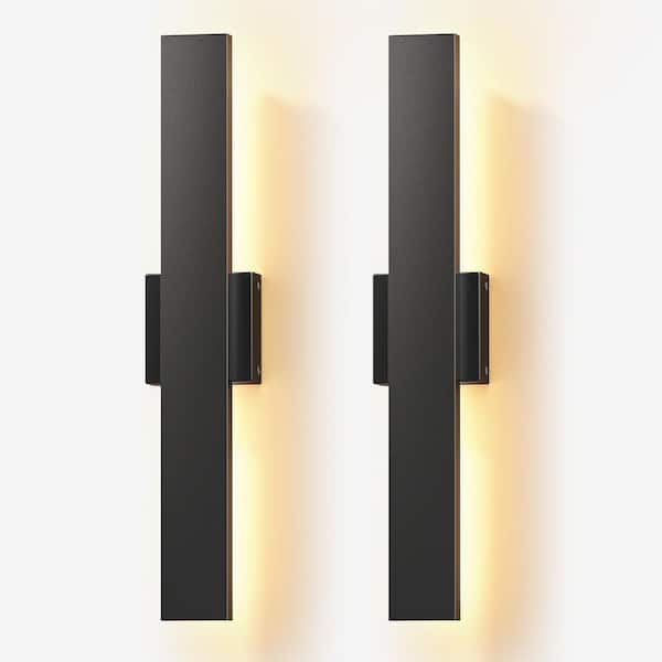 Unbranded 15.7 in. Matte Black Dimmable (3000K/ 4000K/ 5000K) Modern Waterproof Outdoor Wall Light Lantern Sconce (2-Pack)