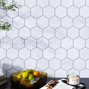 Carrara White 10.24 in. x 11.66 in. Hexagon Polished Marble Mosaic Tile (8.3 sq. ft./Case)