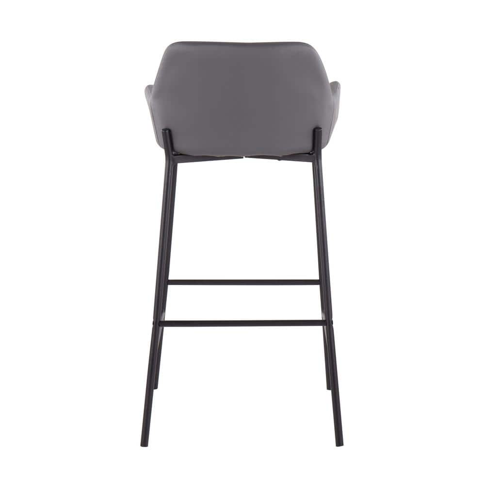 Daniella 38" Black Metal and Grey Faux Leather Bar Stools - Set of 2