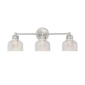 24.25 in. W x 9.25 in. H 3-Light Brushed Nickel Bathroom Vanity Light with Clear Glass Shades