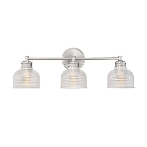 Savoy House 24.25 in. W x 9.25 in. H 3-Light Brushed Nickel Bathroom Vanity Light with Clear Glass Shades