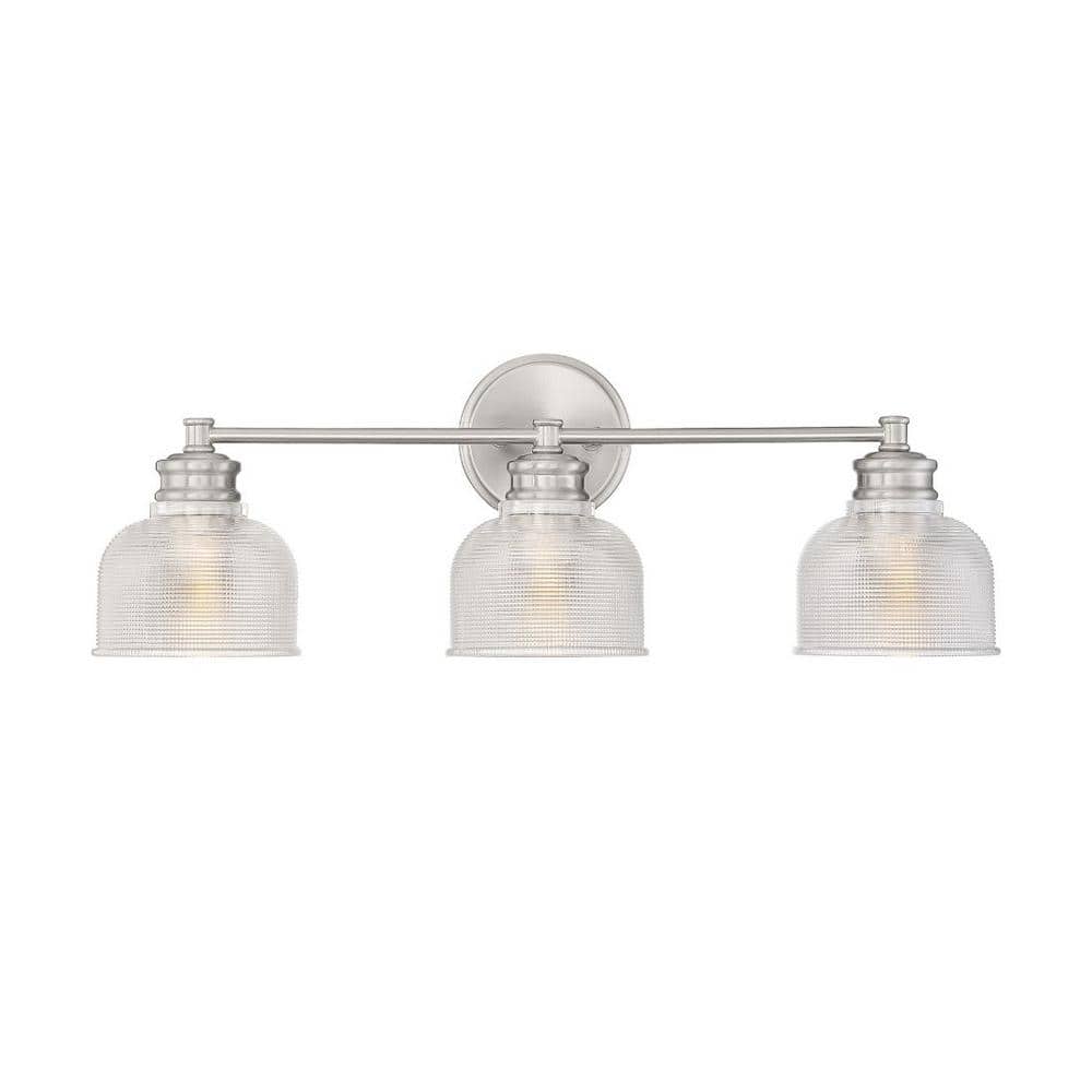Brushed Nickel 3-Light Vanity Light with Clear Glass Shades