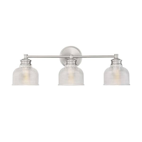 24.25 in. W x 9.25 in. H 3-Light Brushed Nickel Bathroom Vanity Light with Clear Glass Shades