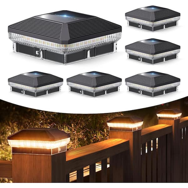 6 Pack Solar Powered Post Lights Outdoor Waterproof 40 LED 30 LM Fence Deck Cap Lights 3 Modes for Cable Railing System