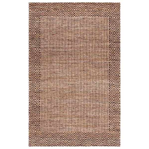 Natural Fiber 4 ft. x 6 ft. Natural/Brown Diamond Border Striped Area Rug