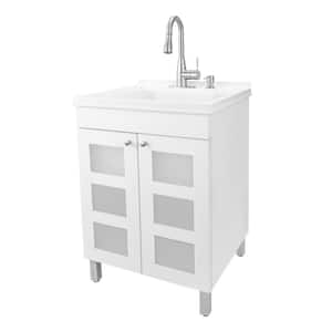 18 Gallons 21.75 in. x 25 in. Thermoplastic Freestanding Laundry Sink, Stainless Faucet, White Cabinet, Soap Dispenser