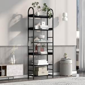 Black 70.8 in. in. H x 11.4 in. in. W 6-Tier Bookcase with Round Top Frame, MDF Boards and Adjustable Foot Pads
