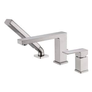 Rift Single Handle Deck-Mounted Roman Tub Faucet with Hand Shower in Brushed Nickel