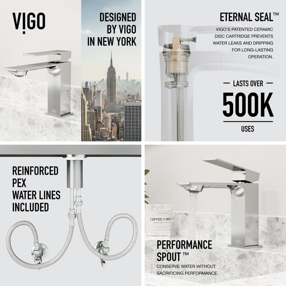 Dunn Chrome Rectangular High-Spout Single-Handle Bathroom Faucet