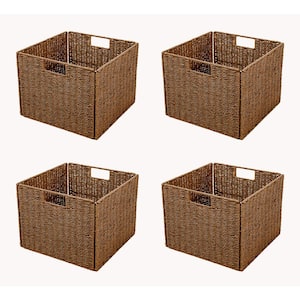 12 in. H x 12 in. W x 12 in. D Brown Wicker Cube Storage Bin 4-Pack
