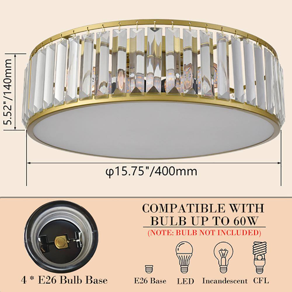 Modern Gold Crystal Drum Flush Mount Ceiling Light