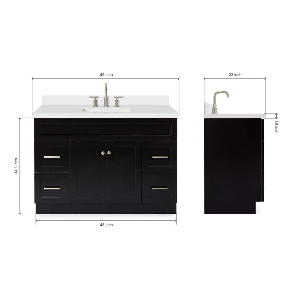 Hamlet 49" Black Wood Vanity with White Quartz Top
