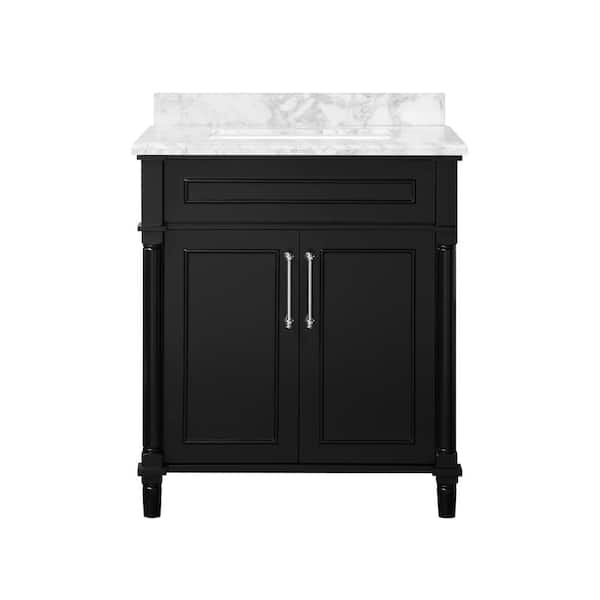 Home Decorators Collection Aberdeen 30 In X 22 D Bath Vanity Black With Carrara Marble Top White Basin 30b The Depot - Home Depot Bathroom Vanities With Tops 30 Inch