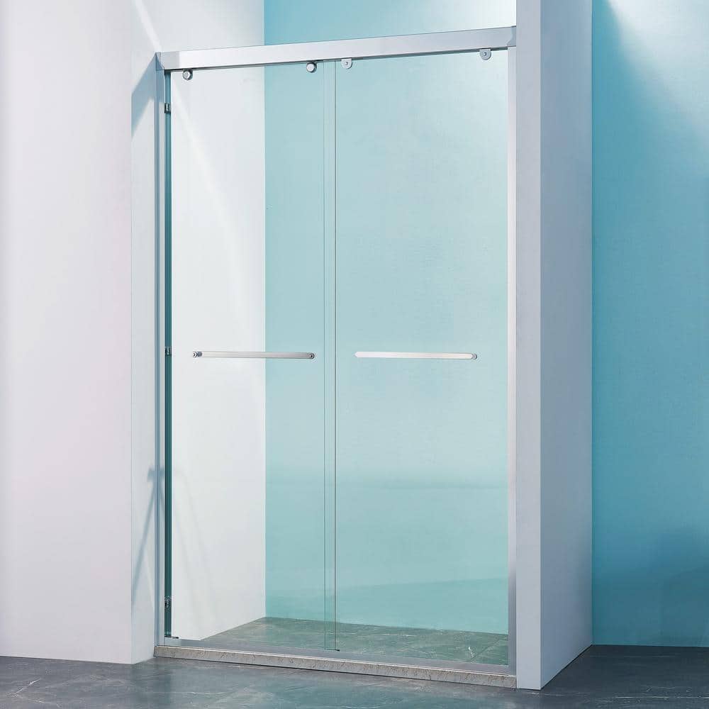 48 in. W x 75 in. H Sliding Framed Shower Door in Chrome Finish with Clear 