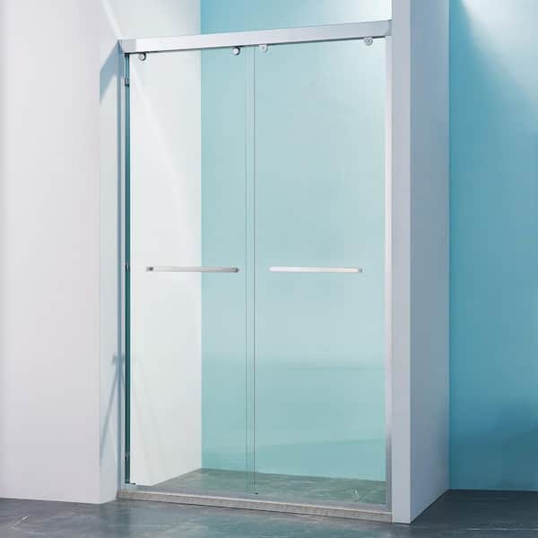 Unbranded 48 in. W x 75 in. H Sliding Framed Shower Door in Chrome Finish with Clear Glass
