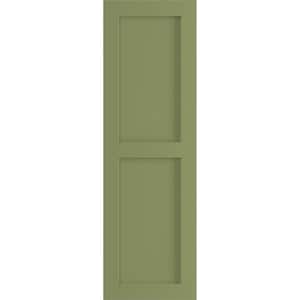12 in. x 50 in. PVC True Fit Two Equal Flat Panel Shutters Pair in Moss Green