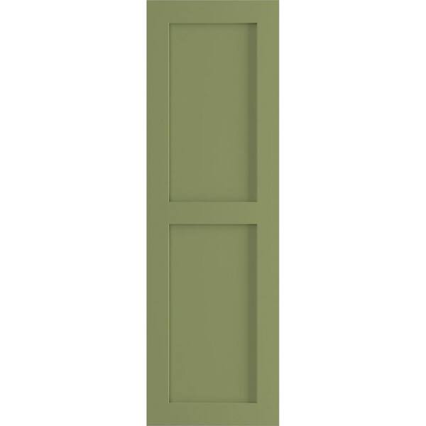 Ekena Millwork 12 in. x 66 in. PVC True Fit Two Equal Flat Panel Shutters Pair in Moss Green