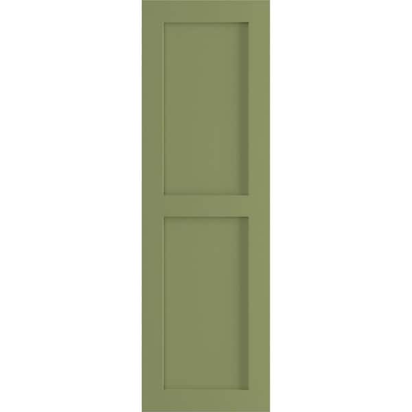 Ekena Millwork 12 in. x 77 in. PVC True Fit Two Equal Flat Panel Shutters Pair in Moss Green