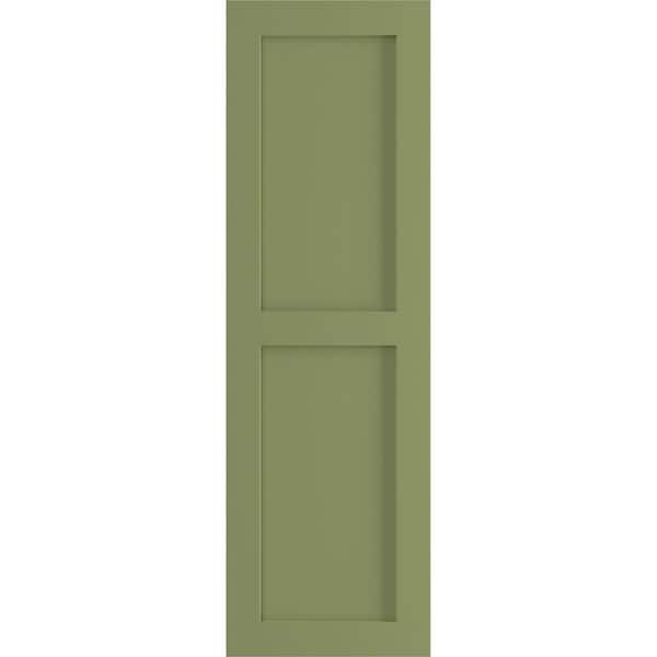 Ekena Millwork 18 in. x 59 in. PVC True Fit Two Equal Flat Panel Shutters Pair in Moss Green