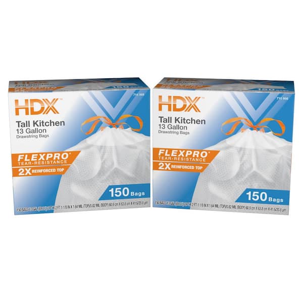 HDX FlexPro 13 Gal. Reinforced Top Drawstring Kitchen Bags (300-Count)