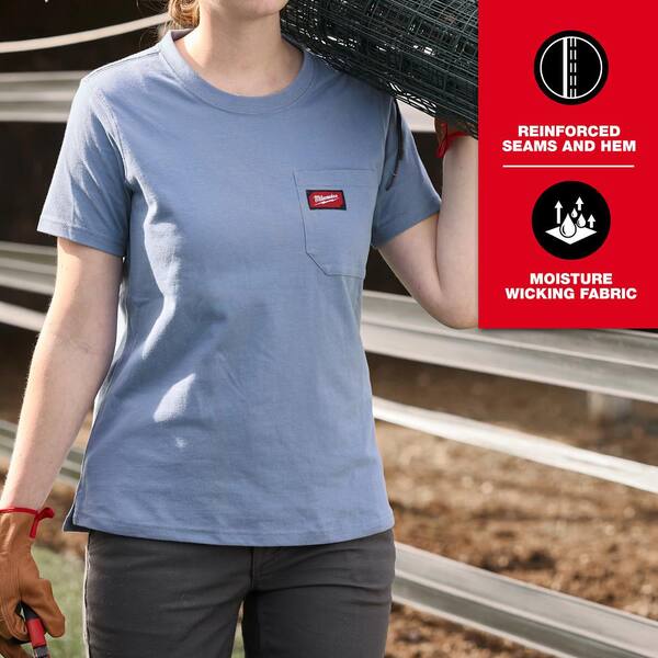 Milwaukee Women's Large Blue GRIDIRON Short Sleeve Pocket T-Shirt