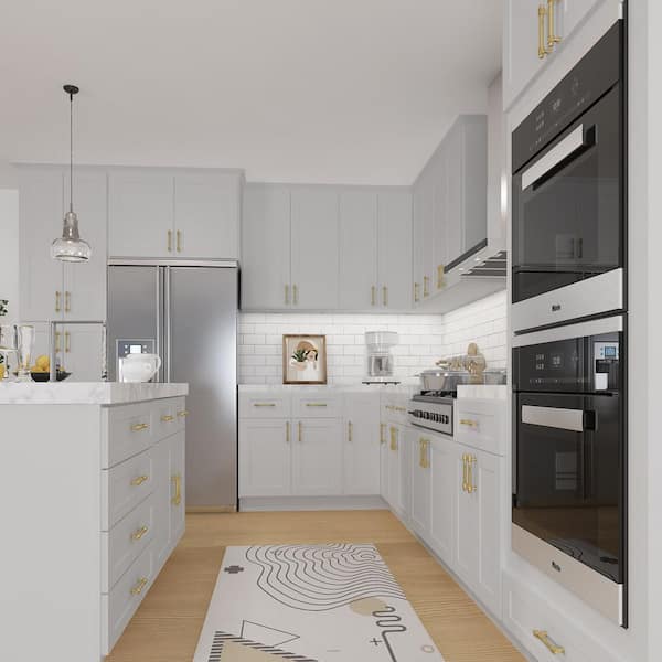 HOMEIBRO Newport Light Shaker Dove Plywood Ready to Assemble 2-Door 2-Drawer Base Kitchen Cabinet (36 in. x 34.5 in. x 24 in.）