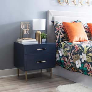 Sharie 25.75 in. H x 25.25 in. W x 18 in D Glam Navy Blue 2-Drawer Nightstand