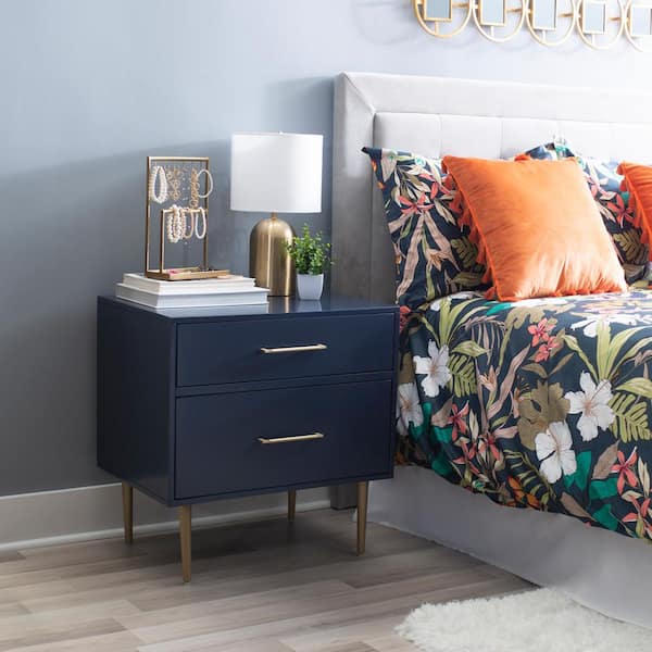 Linon Home Decor Sharie Navy Blue 2-Drawer 25.25 in. W Nightstand