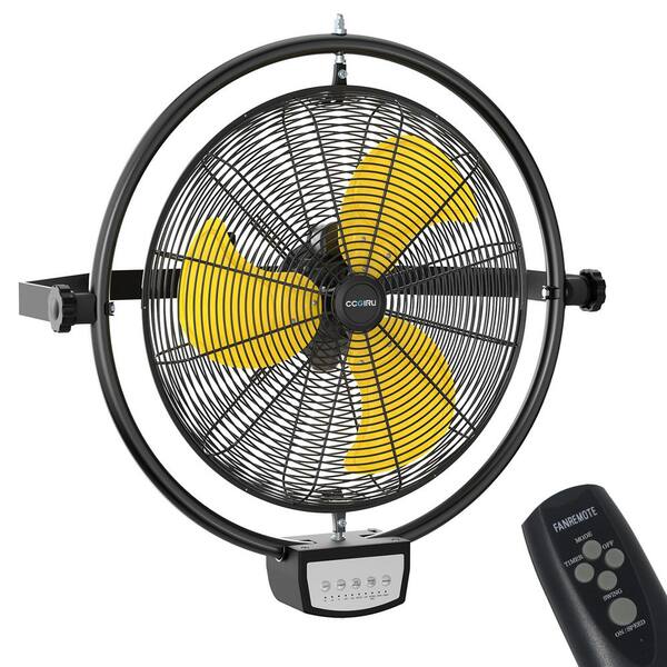 20 in. 3-Speed Oscillating High Velocity Black Indoor Wall Mount Fan